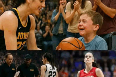 A young boy, 12-year-old Lucas, who uses a wheelchair due to cerebral palsy, attends a basketball game to see his idol, Caitlin Clark.