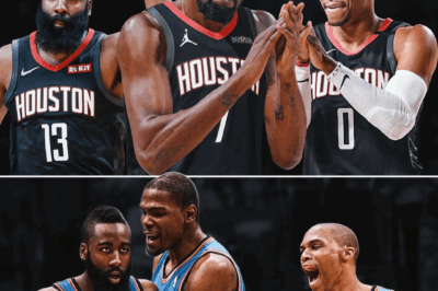 The original OKC trio of James Harden, Russell Westbrook and Kevin Durant have now all been traded to the Rockets 👀